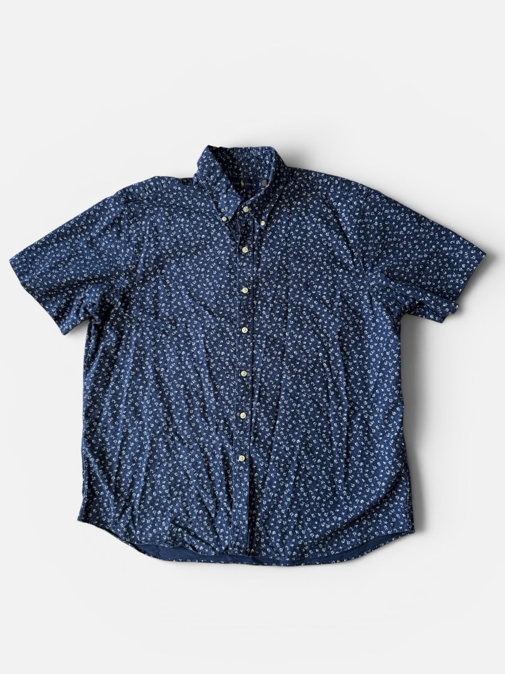 Polo Ralph Lauren mens XL blue floral short sleeve oxford shirt EUC